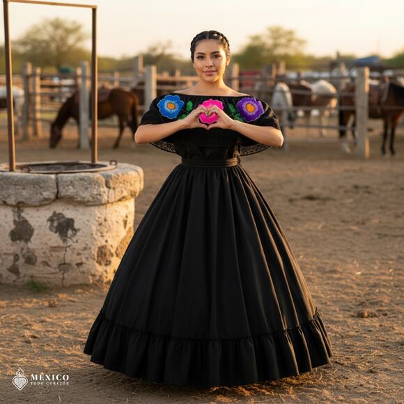 Traditional Mexican Embroidered Floral Dress Set – Handmade Two-Piece - Picture 2 of 8